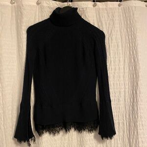 💚Banana Republic x Olivia palmero | Knit turtle neck sweater - blue w/lace trim